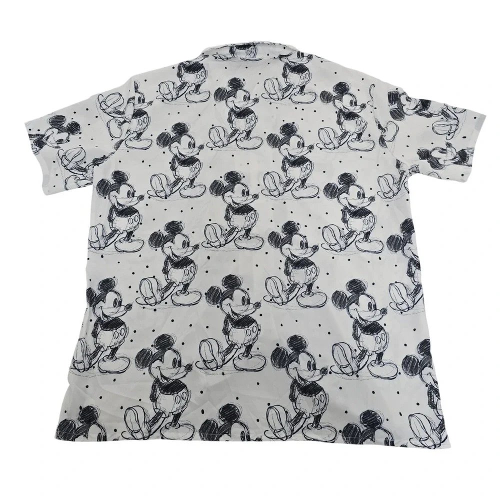 Rainbow‎ Rules Mens 2XL Mickey Mouse Sketch Print Button Down Shirt White Black